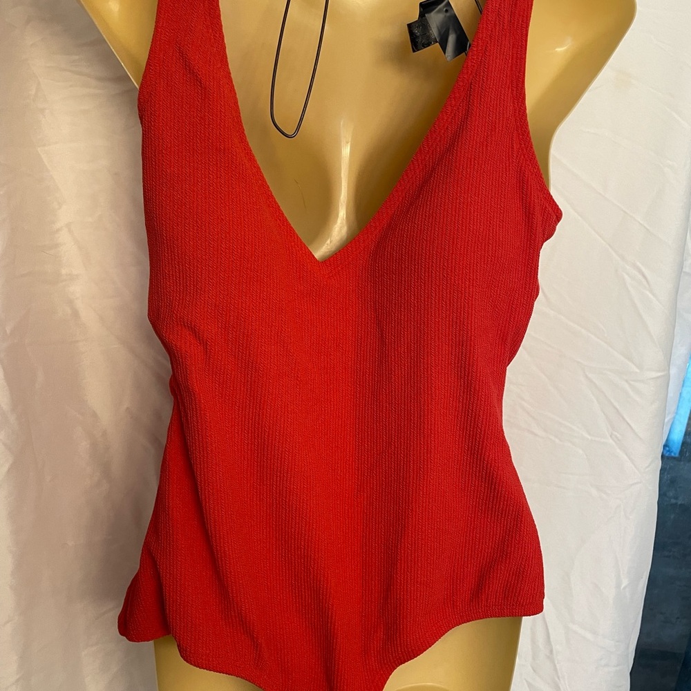 Modcloth Ribbed Red One Piece Swimsuit - Picture 2 of 3